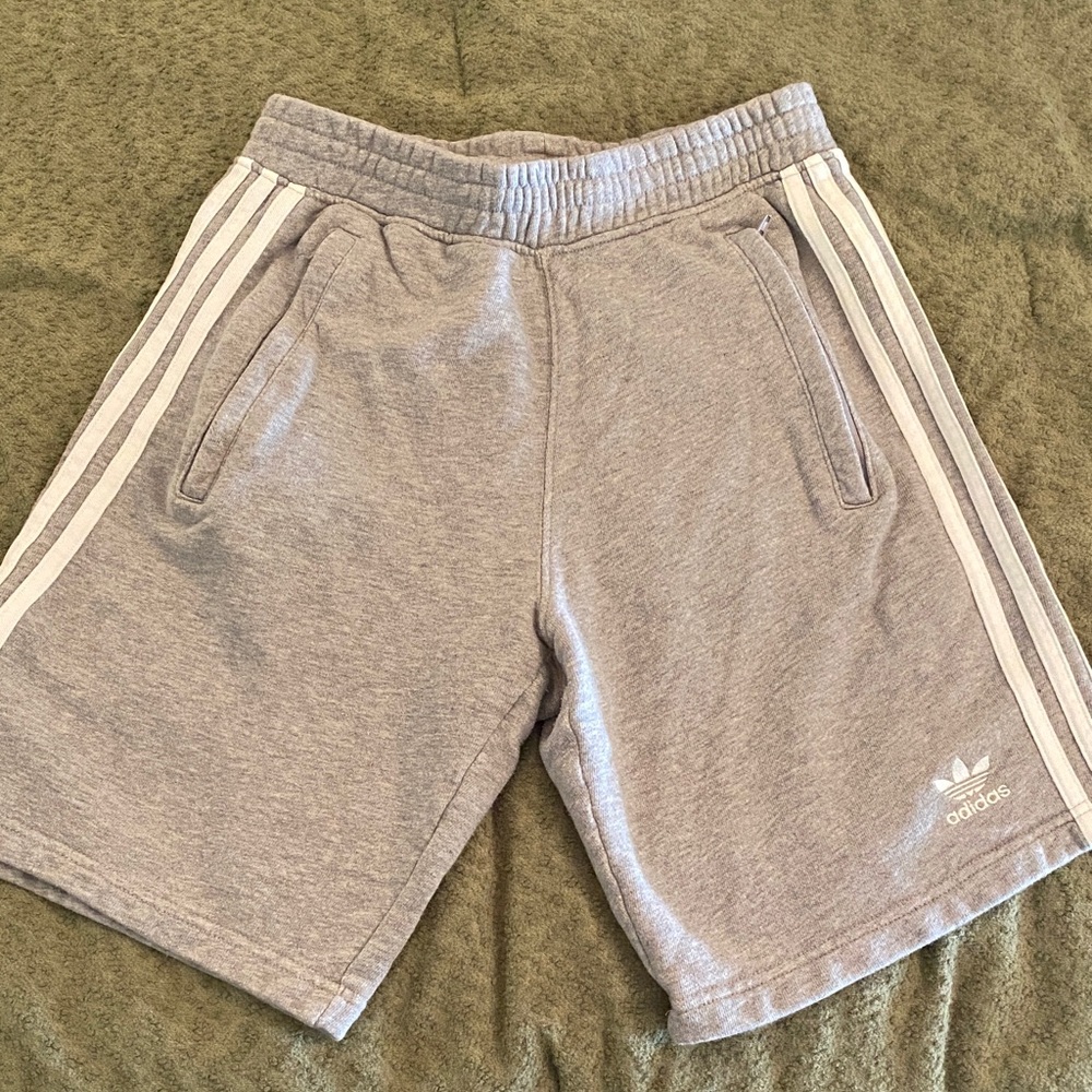 adidas Gray Athletic Shorts with White 3-Stripes